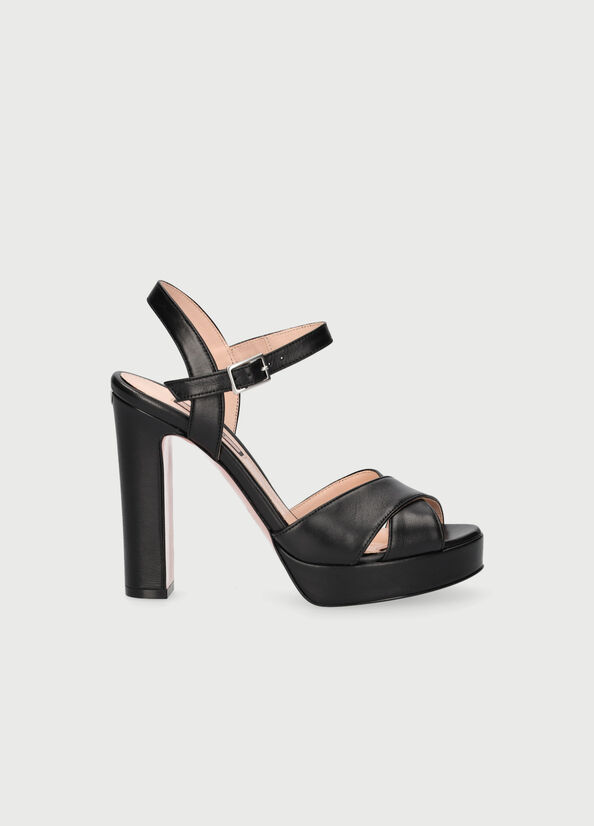 Women's Liu Jo Leather With Wide Heel Sandals Black | VYF-984671