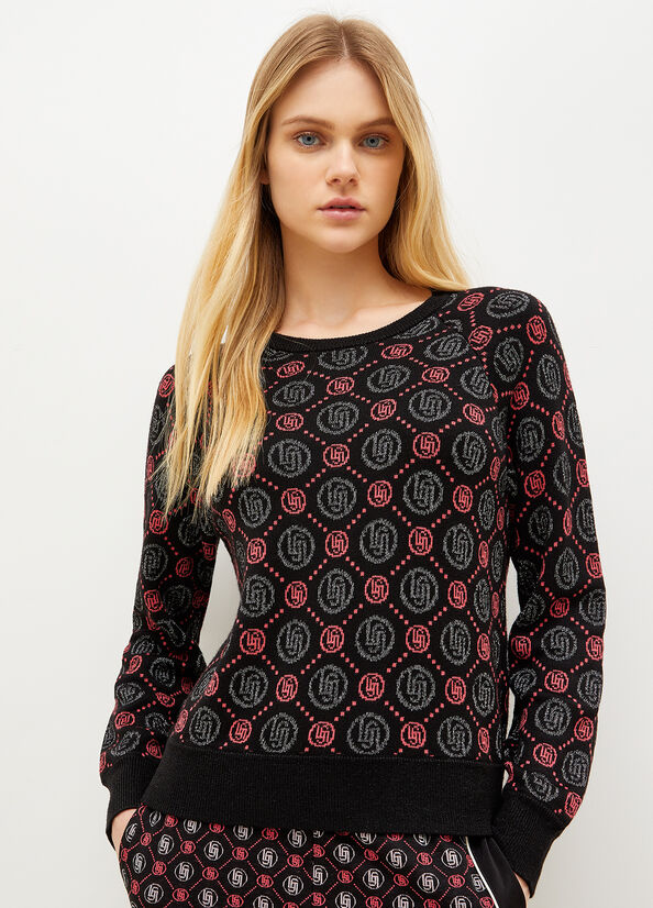 Women's Liu Jo Lurex® Blend Jacquard Sweaters Black | JHR-401276