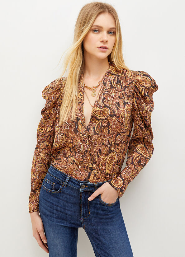 Women's Liu Jo Lurex® Paisley Blouse Shirts Black / Yellow | EKM-978436