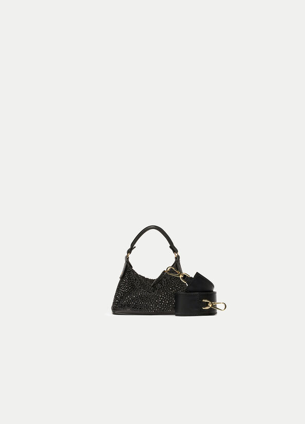 Women's Liu Jo Micro Hobo With Gemstones Crossbody Bags Black | LEO-031985