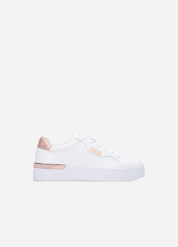 Women's Liu Jo Monogram Leather Sneakers White | OAU-865914