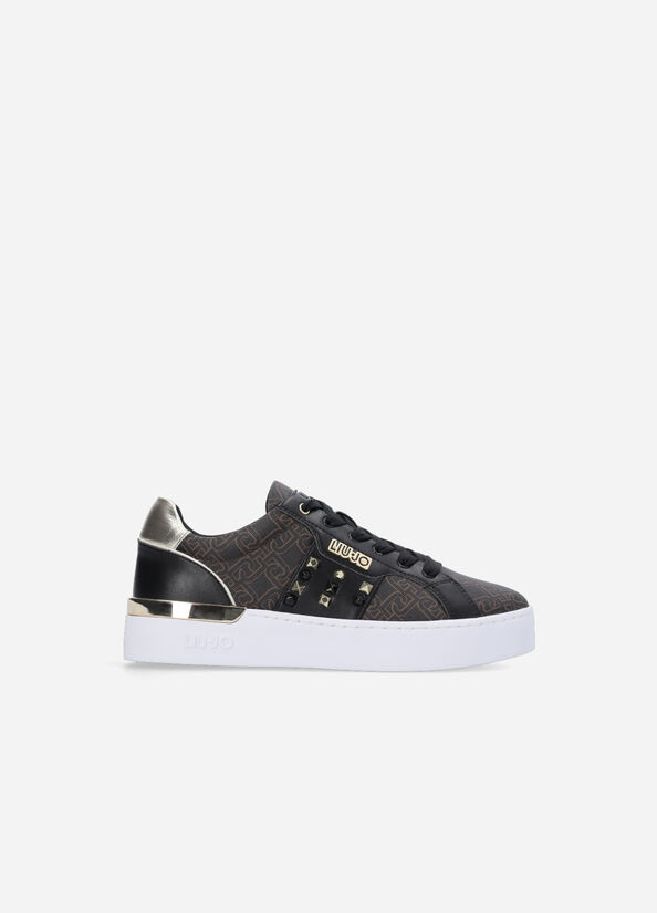 Women's Liu Jo Monogram With Studs Sneakers Brown | LPE-453679