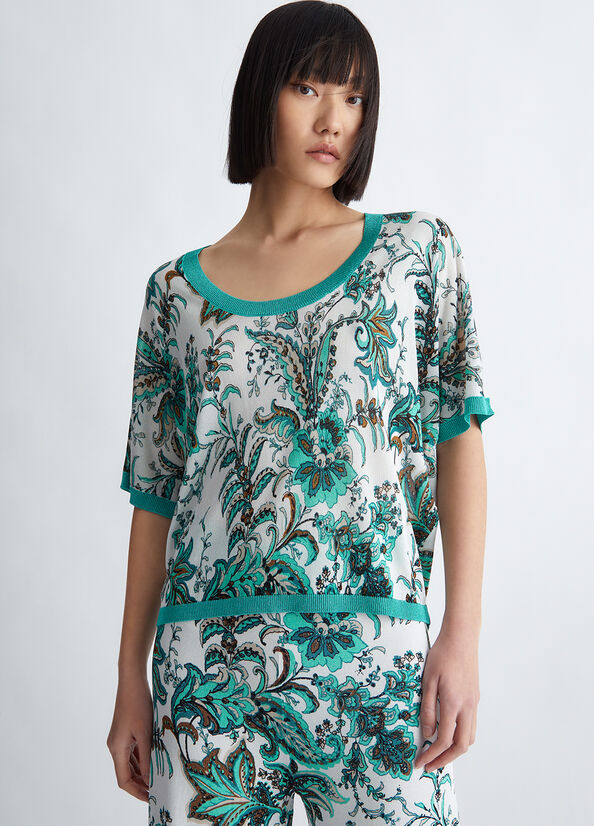 Women's Liu Jo Paisley Print Sweaters Light Turquoise | QJI-017238