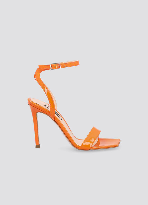 Women's Liu Jo Patent Leather Heeled Sandals Orange | QZX-584302