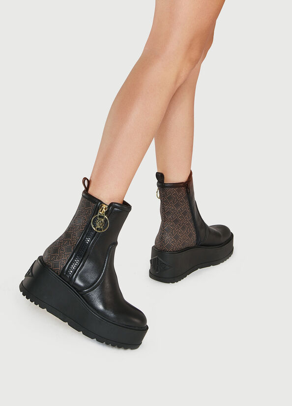 Women's Liu Jo Platform With Monogram Details Ankle Boots Black | AIS-186549