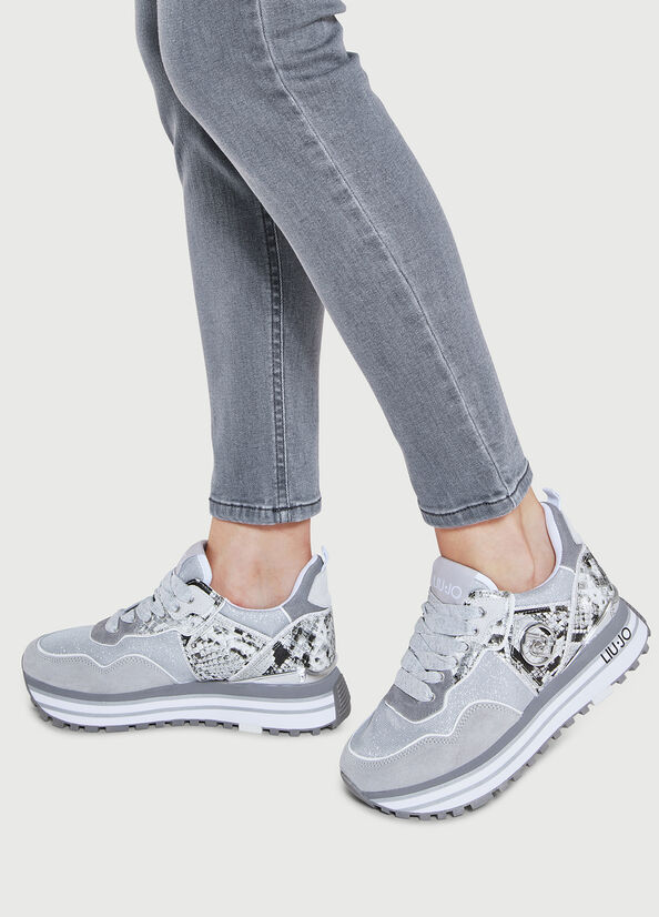 Women's Liu Jo Platform With Python Print Sneakers Grey | LUM-721864