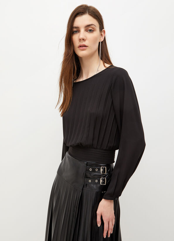 Women's Liu Jo Pleated Blouse Shirts Black | NSC-632875