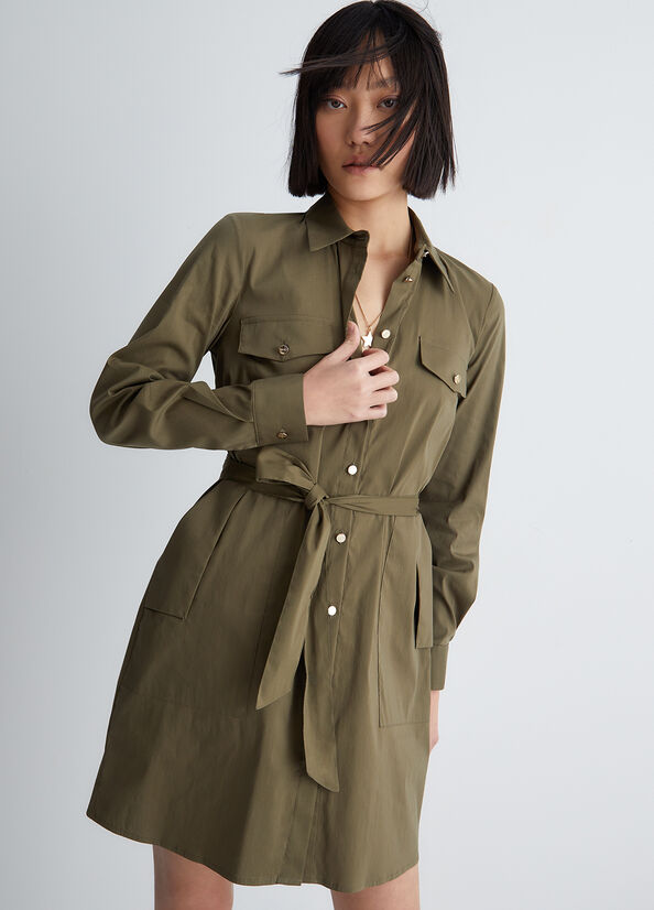 Women's Liu Jo Poplin Dress Olive | JOQ-825431