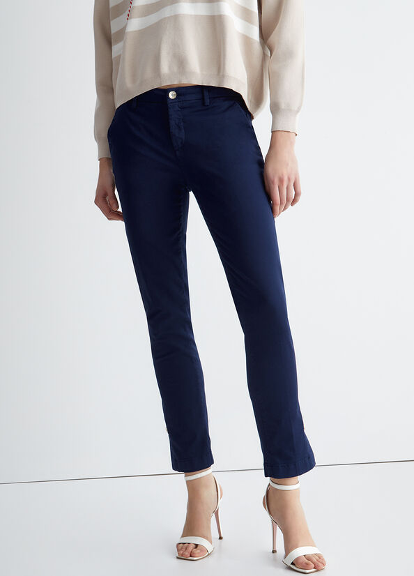 Women's Liu Jo Satin Chinos Pants Navy | JLU-091346