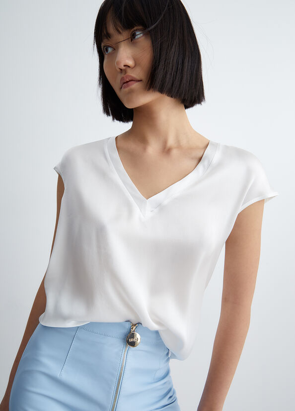 Women's Liu Jo Silk Blend Blouse Shirts White | JQX-213590