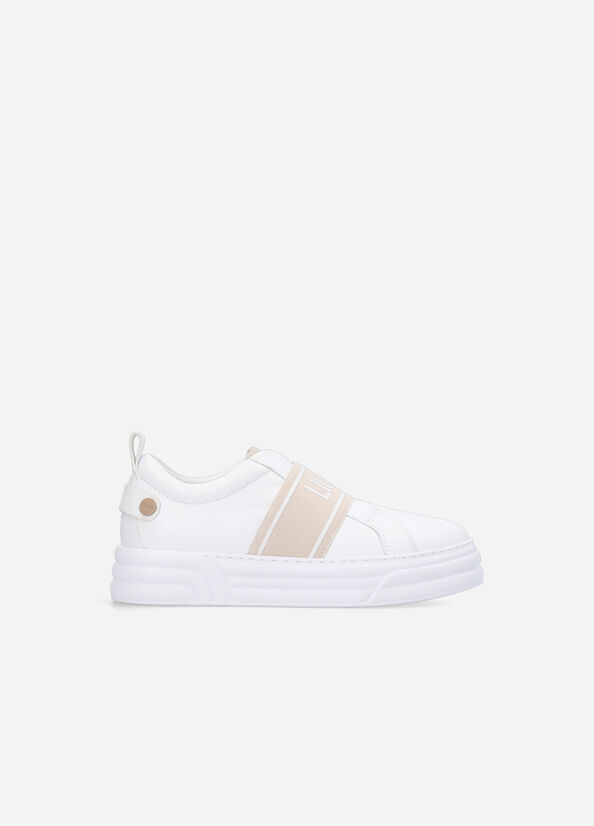 Women's Liu Jo Slip Ons With Maxi Logo Sneakers White / Beige | KEV-458713