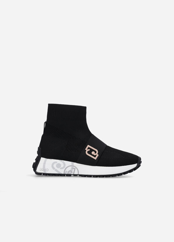 Women's Liu Jo Sock With Logo Sneakers Black | PQO-428370