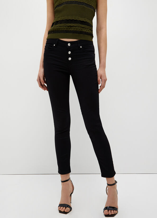 Women's Liu Jo Stretch Bottom Up Pants Black | NIG-360279