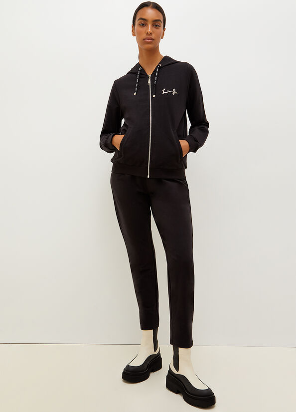 Women's Liu Jo Stretch Cotton With Logo Pants Black | SPL-042637