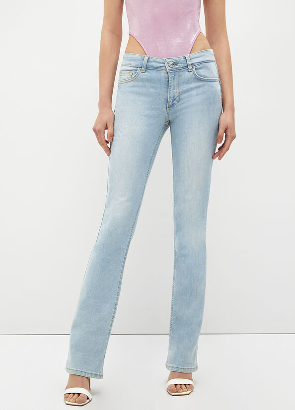 Women's Liu Jo Stretch Denim Cut Skinny Jeans Light Blue | NGW-138750