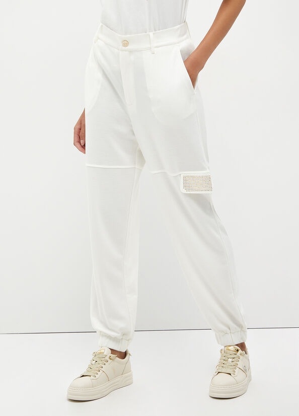 Women's Liu Jo Studded Cargo Pants White | TKR-094781