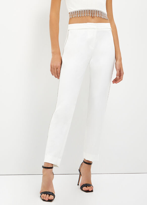 Women's Liu Jo Stylish With Gemstones Pants White | CLR-769312