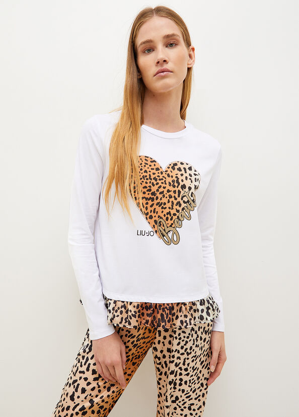 Women's Liu Jo With Animal-Print Heart T Shirts White | RLK-243980