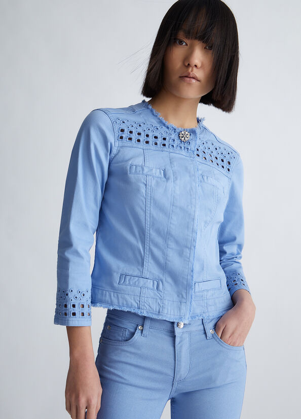 Women's Liu Jo With Embroidery Jackets Light Blue | NUZ-475269