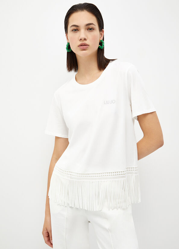 Women's Liu Jo With Fringes T Shirts White | XPI-795321