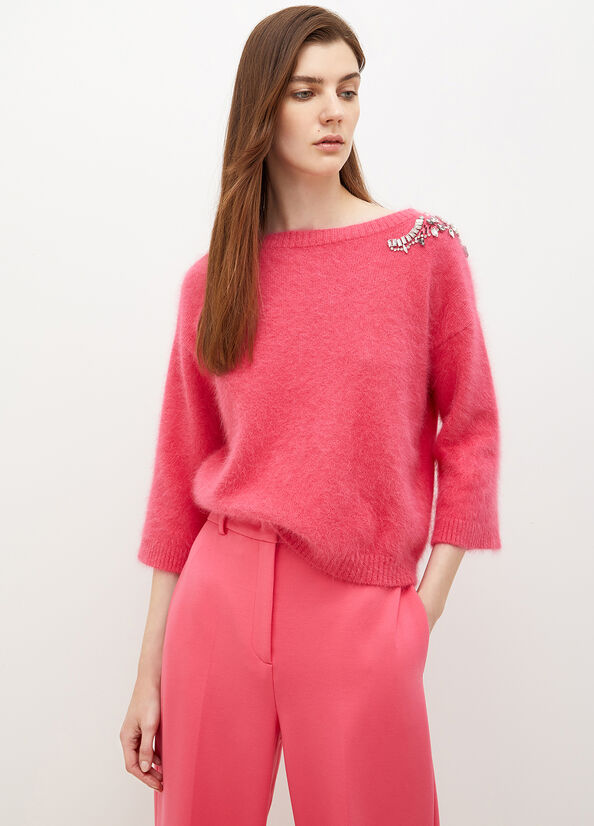 Women's Liu Jo With Gemstones Sweaters Fuchsia | QUT-904712