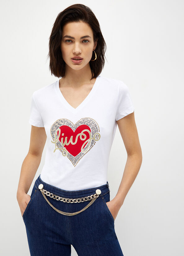 Women's Liu Jo With Heart And Logo Tops White | EQL-435092