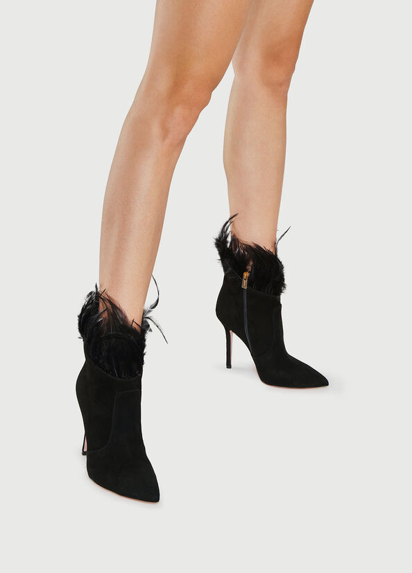 Women's Liu Jo With Heel And Feathers Ankle Boots Black | AFZ-937084