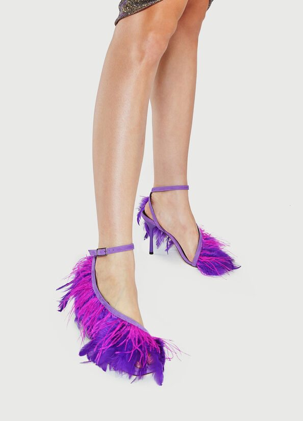 Women's Liu Jo With Heel And Feathers Sandals Purple | UME-513289