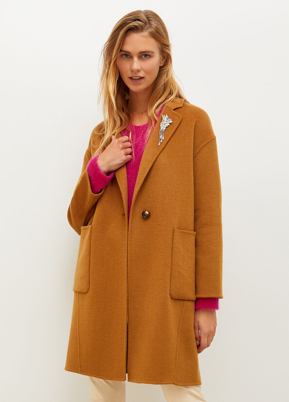 Women's Liu Jo With Jewel Brooch Coats Brown | KXJ-819603