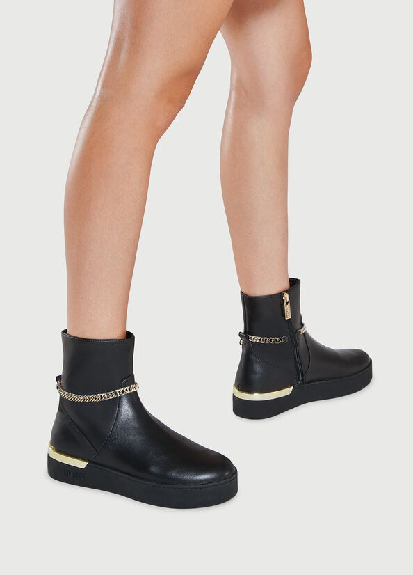 Women's Liu Jo With Jewel Chain Ankle Boots Black | NOK-839407