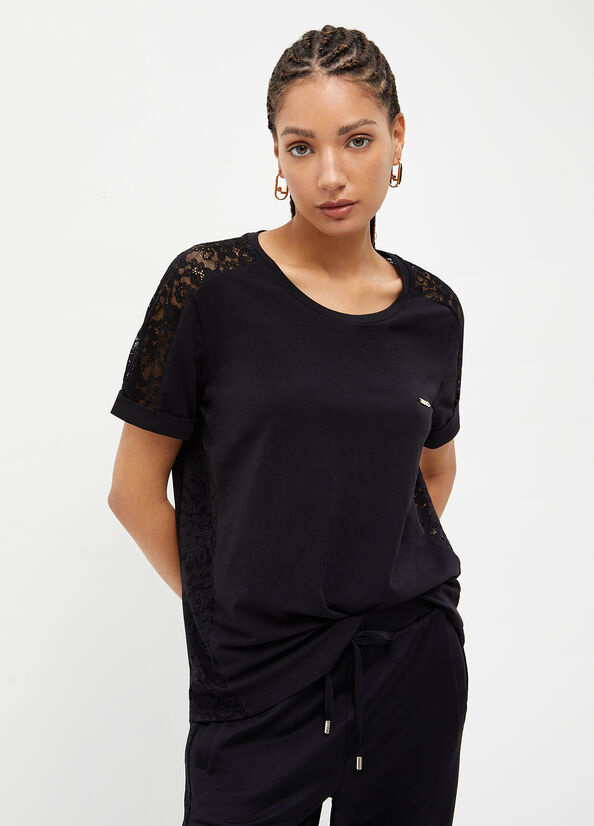 Women's Liu Jo With Lace Details T Shirts Black | GNH-051493