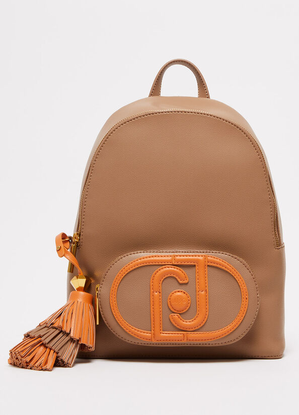 Women's Liu Jo With Logo And Charm Backpacks Brown | BRY-817503