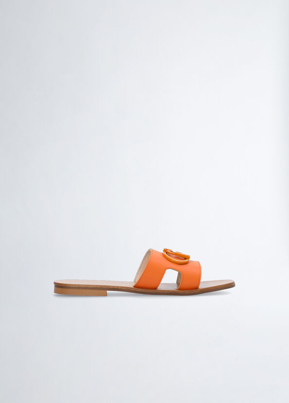 Women's Liu Jo With Logo Flat Shoes Orange | JAQ-245038