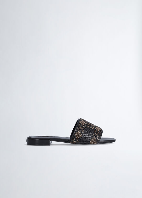 Women's Liu Jo With Monogram Logo Flat Shoes Black | QRK-089421