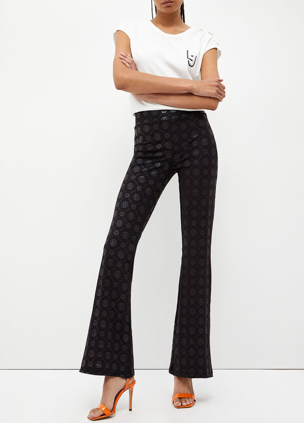 Women's Liu Jo With Monogram Print Pants Black | QTV-216345