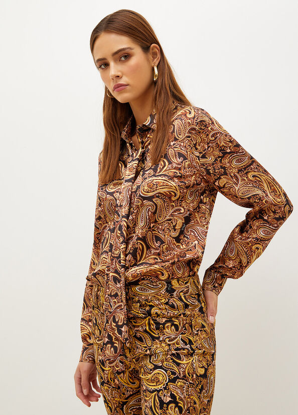 Women's Liu Jo With Paisley Print Shirts Black / Yellow | HPA-741325