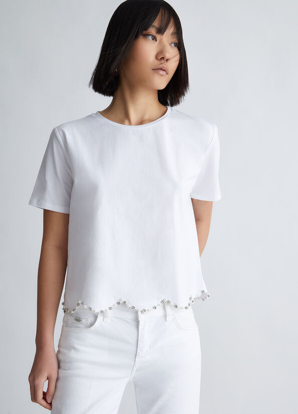 Women's Liu Jo With Pearls And Rhinestones Tops White | AQR-402163