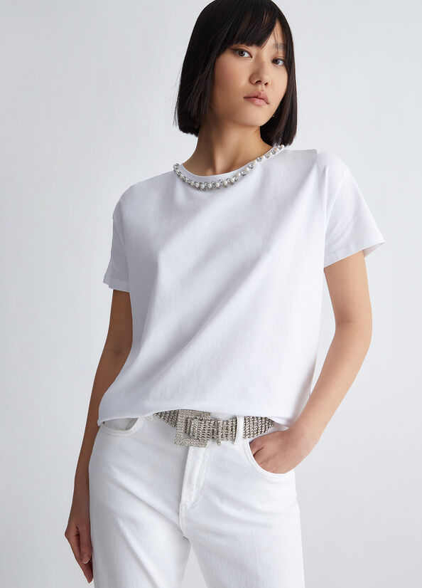 Women's Liu Jo With Pearls And Rhinestones Tops White | HLS-715984