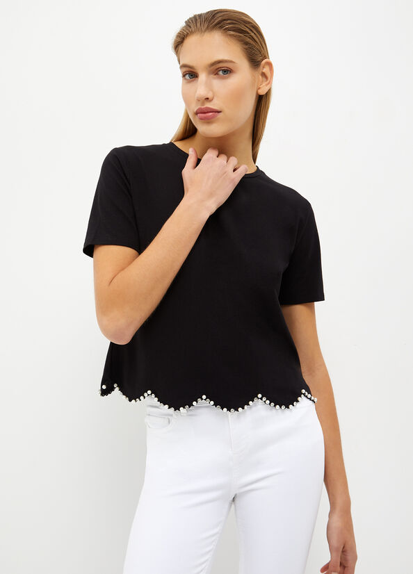 Women's Liu Jo With Pearls And Rhinestones Tops Black | XVN-406281