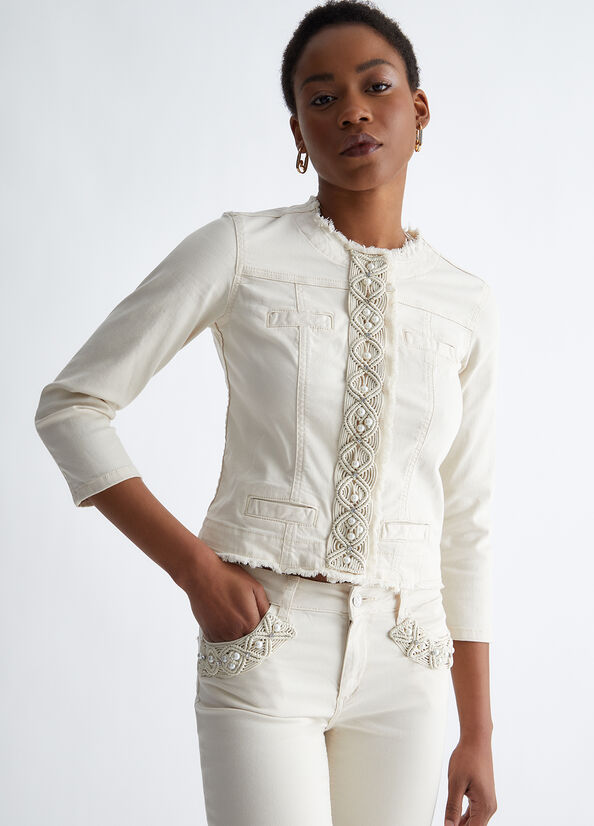 Women's Liu Jo With Pearls Jackets White | JYE-145879