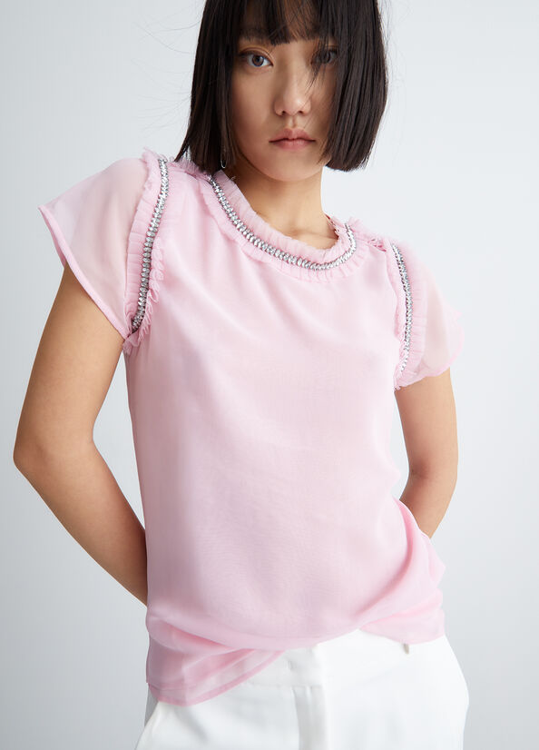 Women's Liu Jo With Rhinestones Tops Pink | JUP-057629