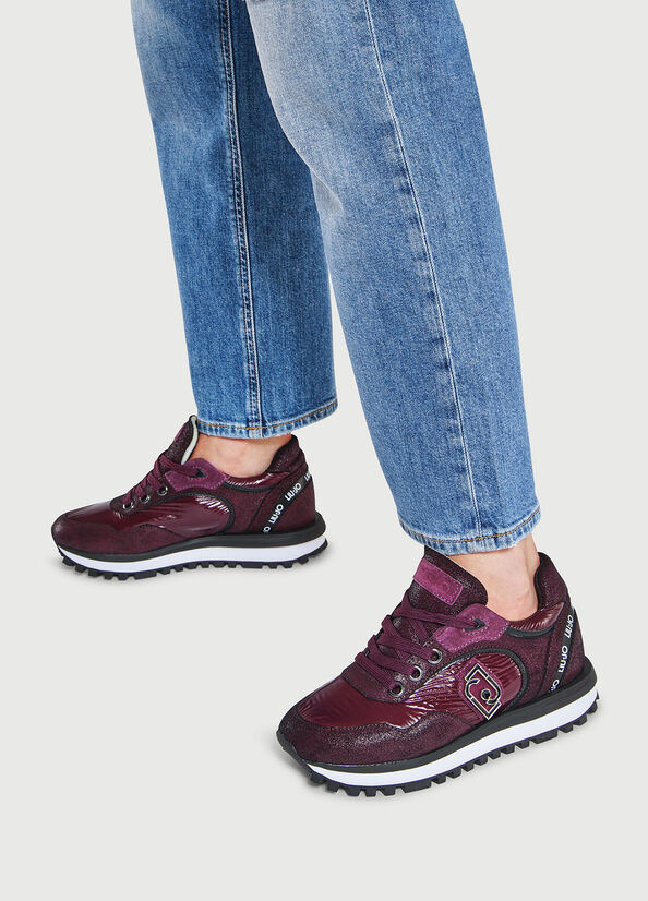 Women's Liu Jo With Rubberised Logo Sneakers Burgundy | VMY-563207