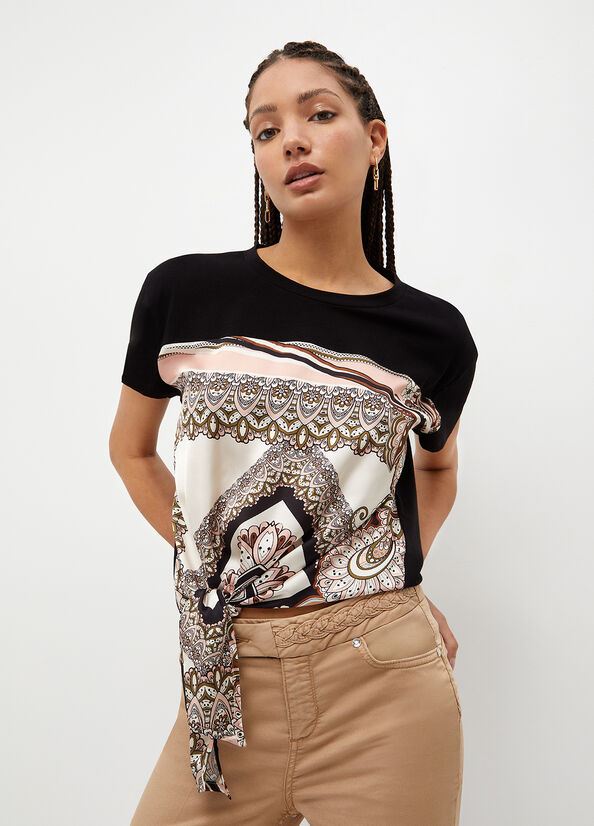 Women's Liu Jo With Scarf Print Tops Black | ITV-568397