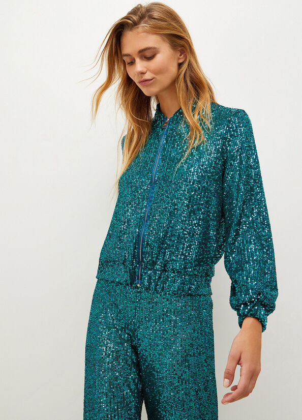 Women's Liu Jo With Sequins Jackets Peacock | ANY-745132