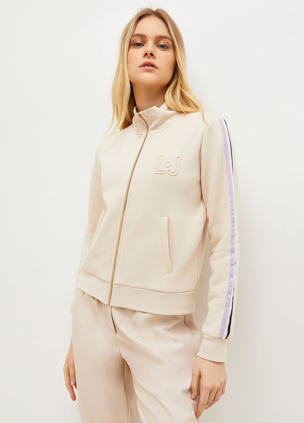 Women's Liu Jo With Zip And Logo Sweatshirts Light Beige | JXS-871639