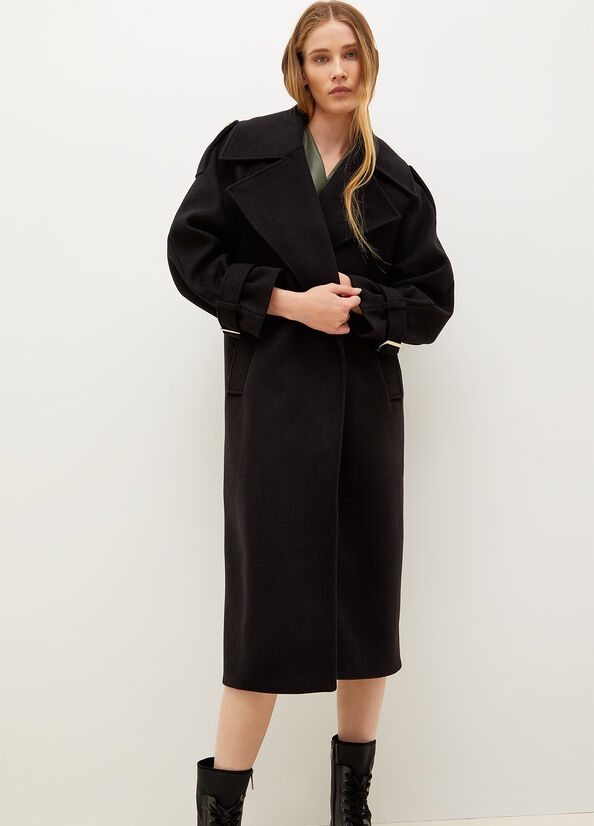 Women's Liu Jo Wool Blend Trench Coats Black | HVA-258763