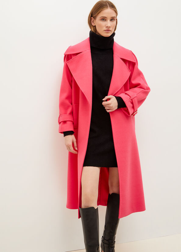 Women's Liu Jo Wool Blend Trench Coats Fuchsia | RKJ-049725