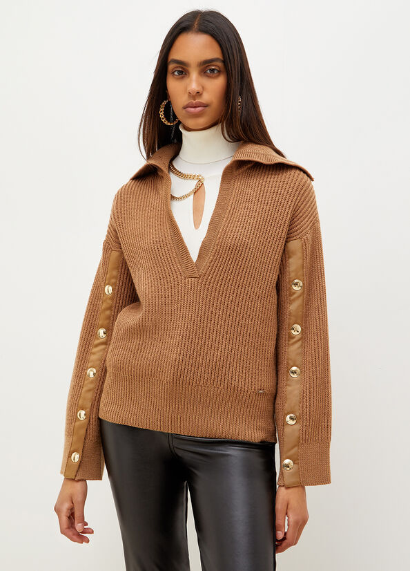 Women's Liu Jo Wool Blend With Buttons Sweaters Brown | WDH-039547