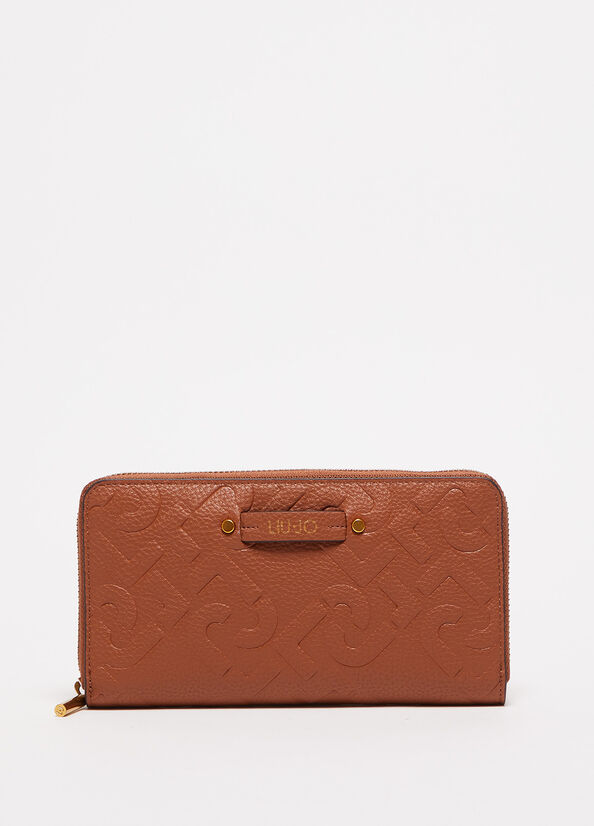 Women's Liu Jo Zip Around With Logo Wallets Brown | RCI-953218